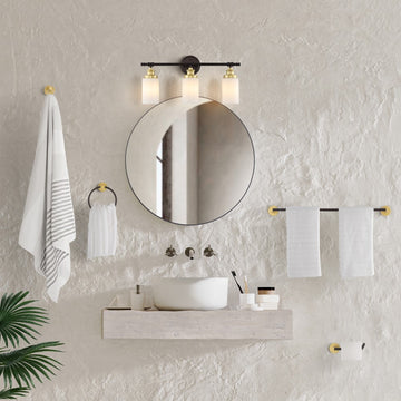 Egan 23.25" 3-Light Classic Cottage Vanity Light with Frosted Glass Shades and Bathroom Hardware Accessory Set - JONATHAN Y